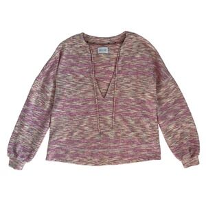 Saylor Pink Spacedye Knit Deep V-Neck Drawstring‎ Sweater SZ S/M Boho Swim Cover